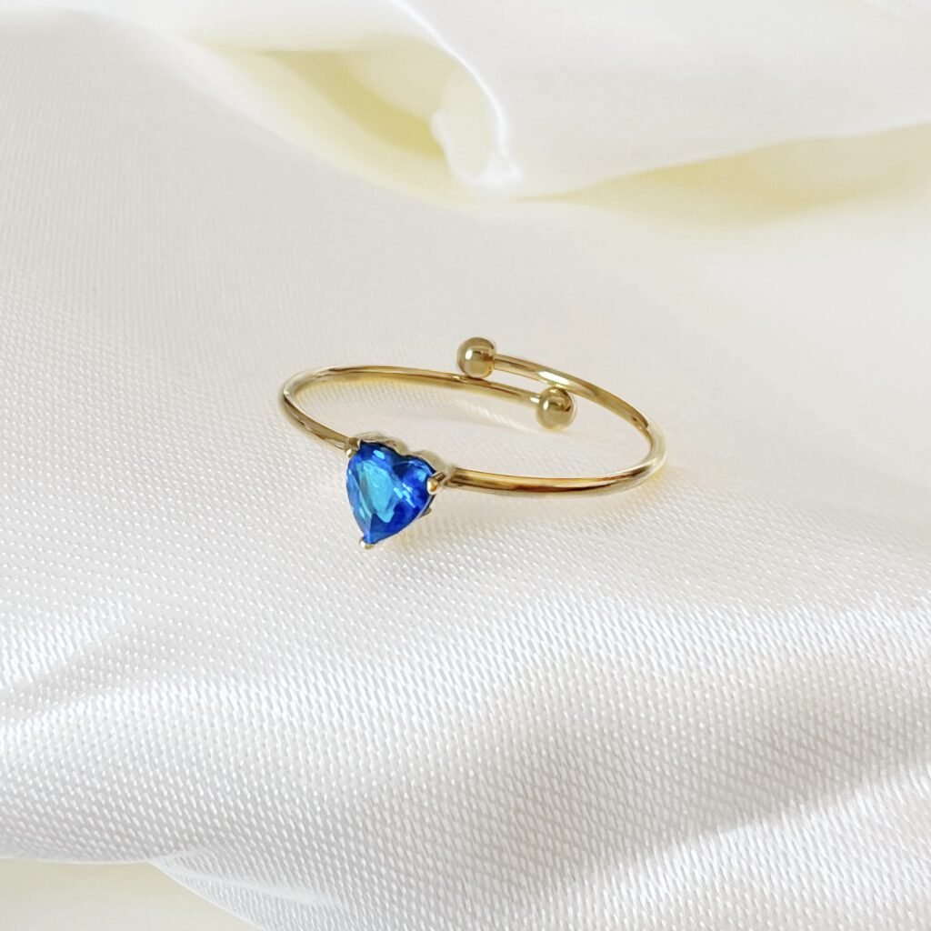 anillo corazón azul